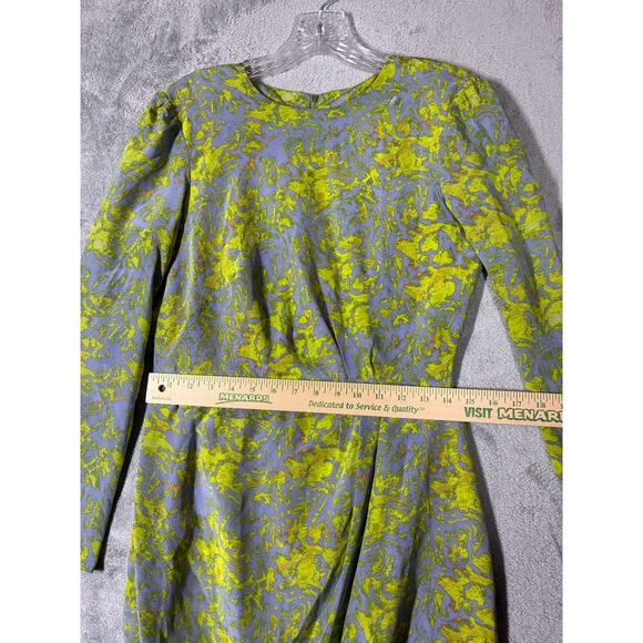 Hunter Dixon Silk Shift Dress 6 Long Sleeve Gray Colorful Gathered Draped - Picture 15 of 16